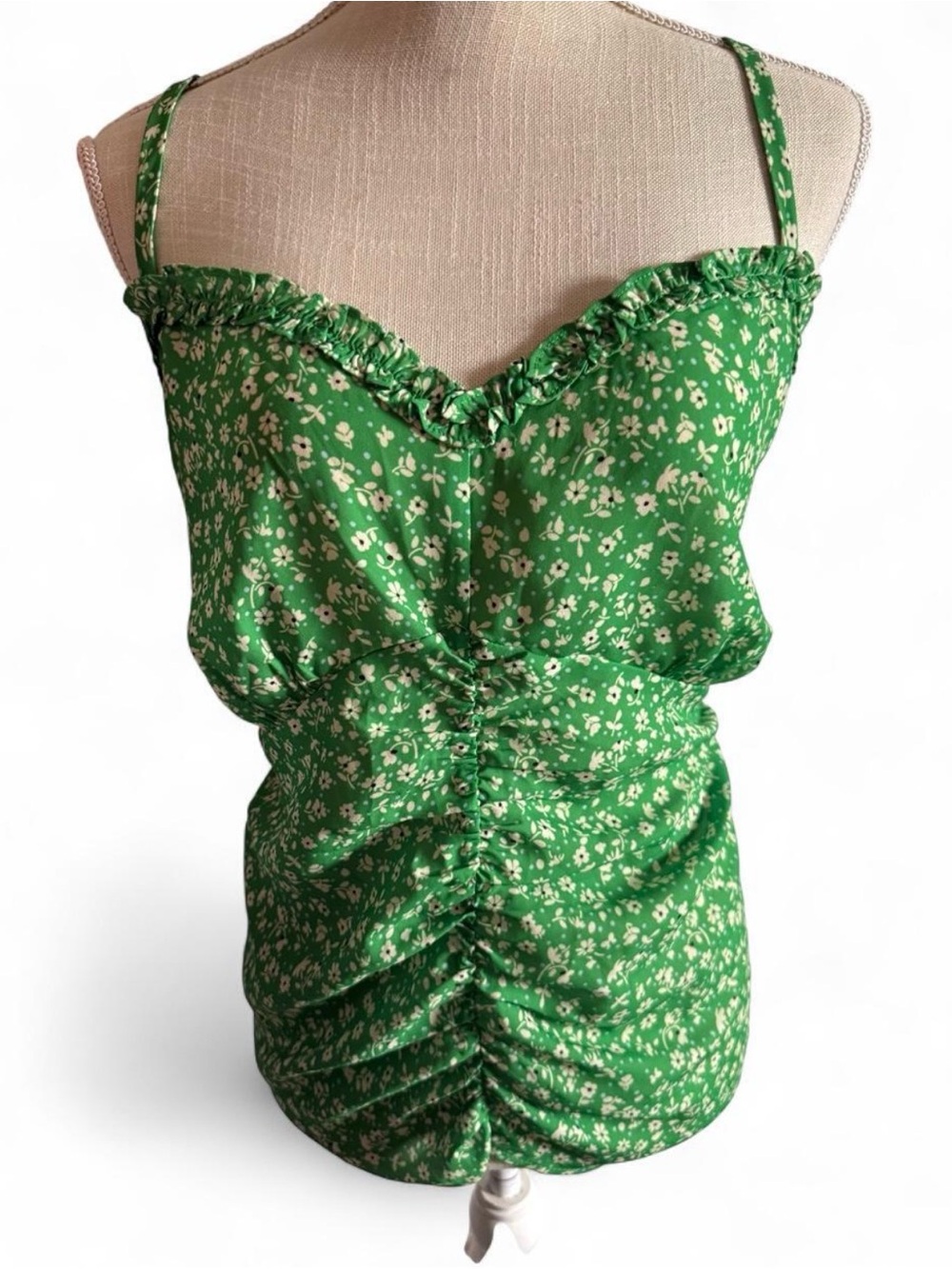 Lush Green Floral Tank Top with Ruffle Detail size 2X